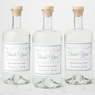 Blue & Grey Simple Elegant Wedding Thank You Liquor Bottle Label