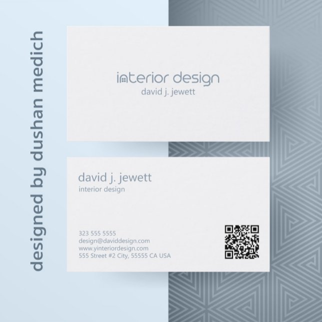 Blue-Grey Simple Interior Design Logo  Business Card (Creator Uploaded)