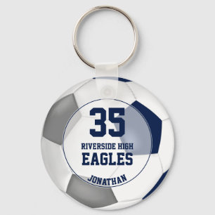 blue grey soccer ball boys team spirit key ring