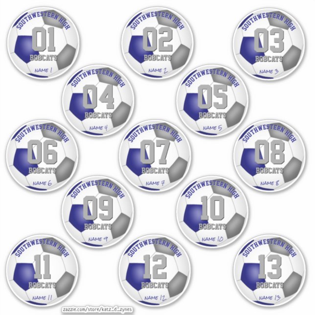 blue grey soccer team colours set of 13 (Front)