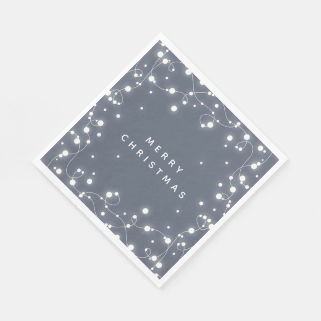 Blue-Grey Sparkling Lights Christmas Party Paper Napkin (Corner)