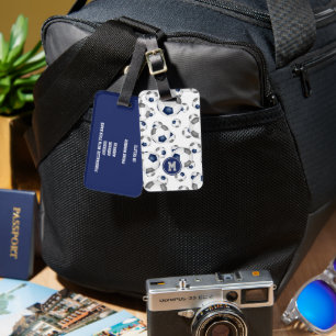 blue grey sports team colours soccer ball pattern luggage tag