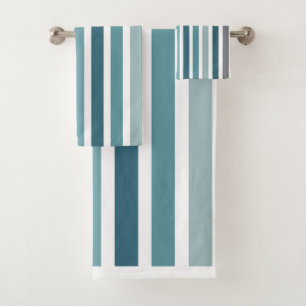 Blue Grey Stripes Bath Towel Set