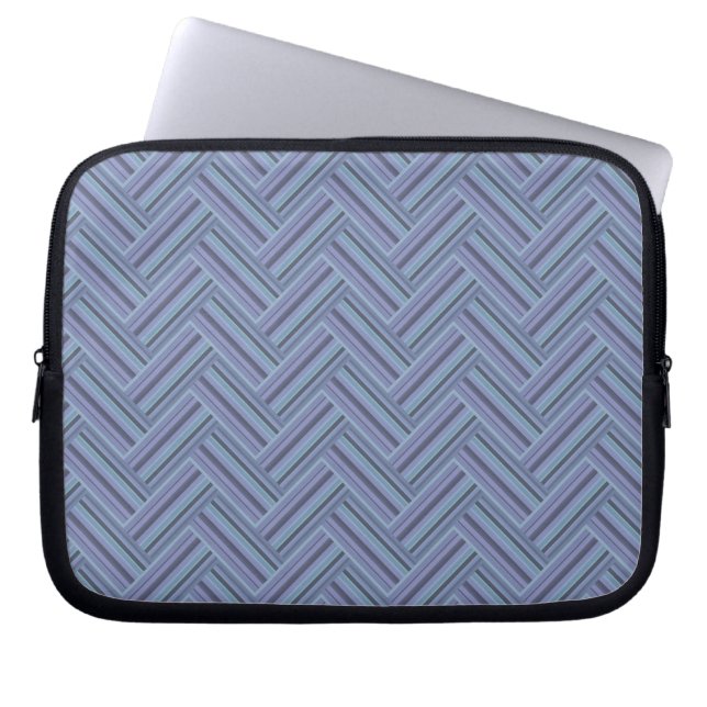 Blue-grey stripes double weave pattern laptop sleeve (Front)