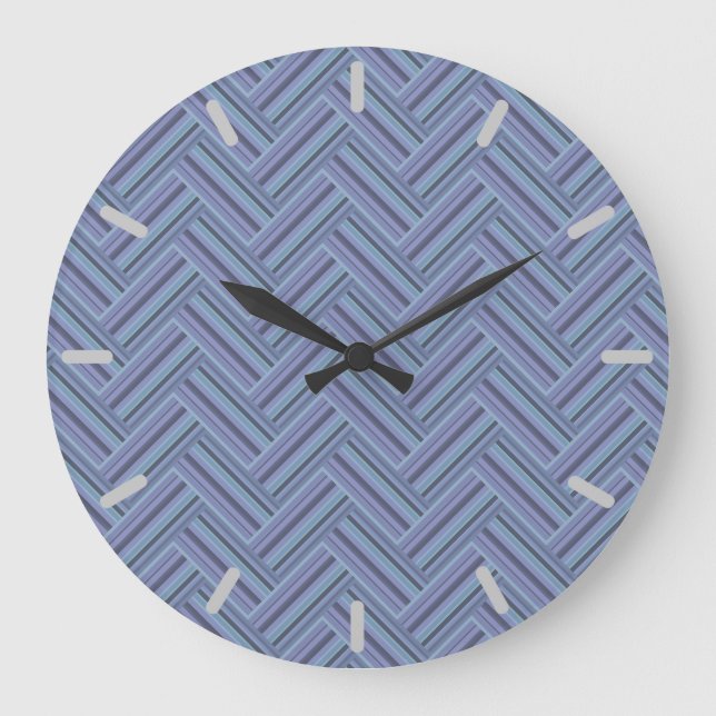 Blue-grey stripes double weave pattern large clock (Front)