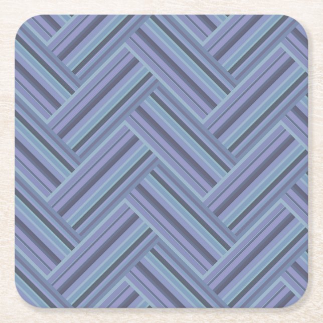 Blue-grey stripes double weave pattern square paper coaster (Front)