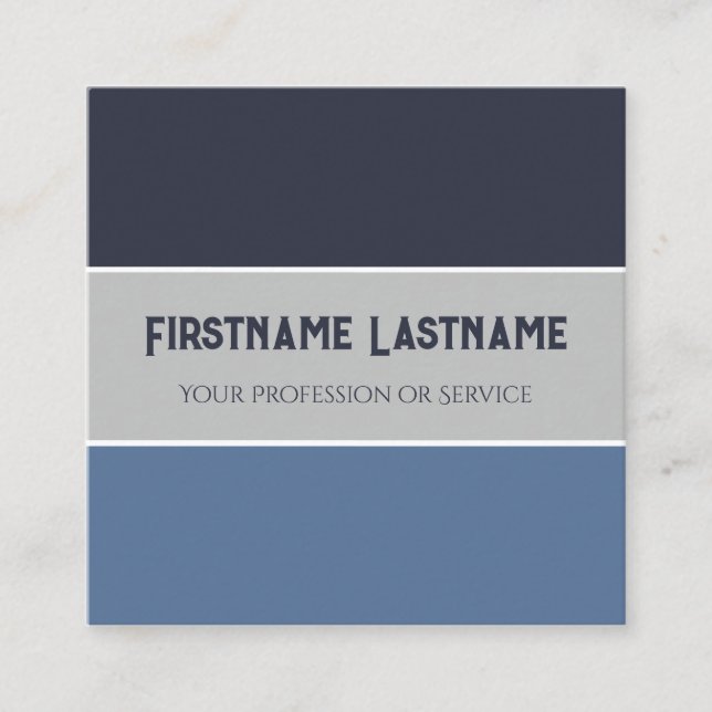 Blue grey stripes harmonic colour palette QR-Code Square Business Card (Front)