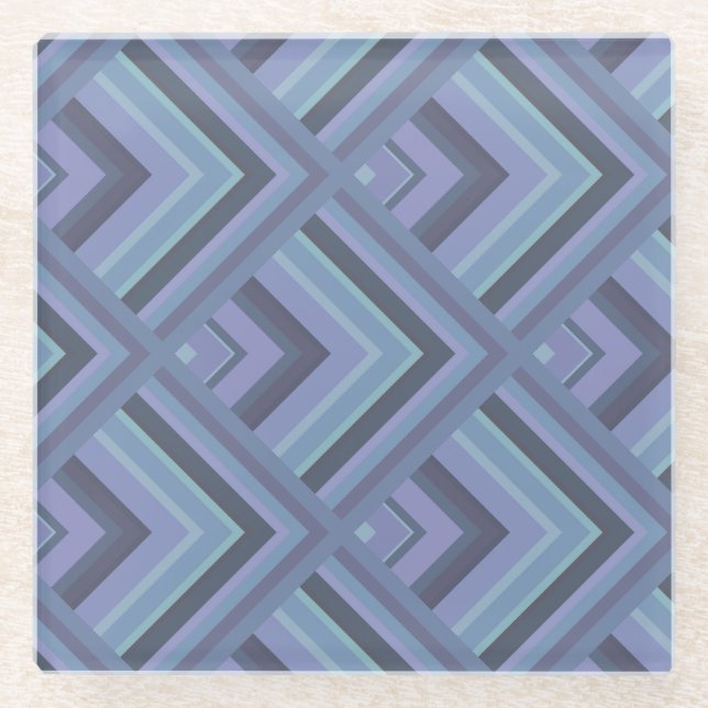 Blue-grey stripes scale pattern glass coaster (Front)
