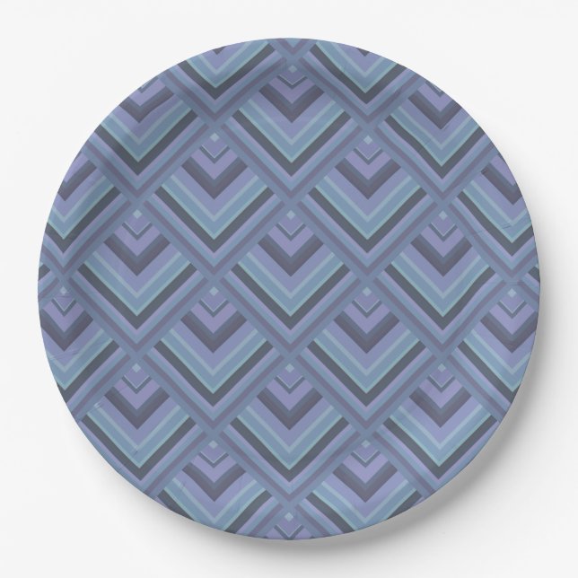 Blue-grey stripes scale pattern paper plate (Front)