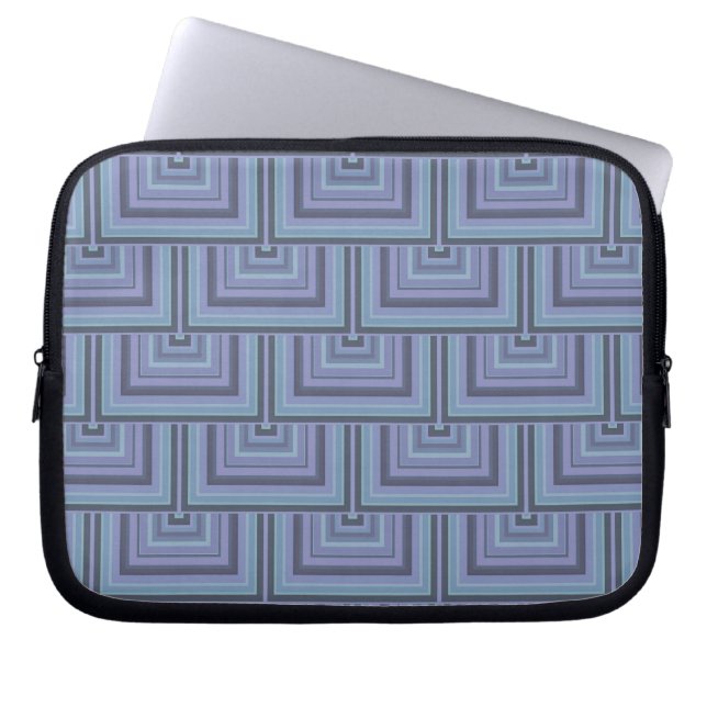 Blue-grey stripes square scales pattern laptop sleeve (Front)