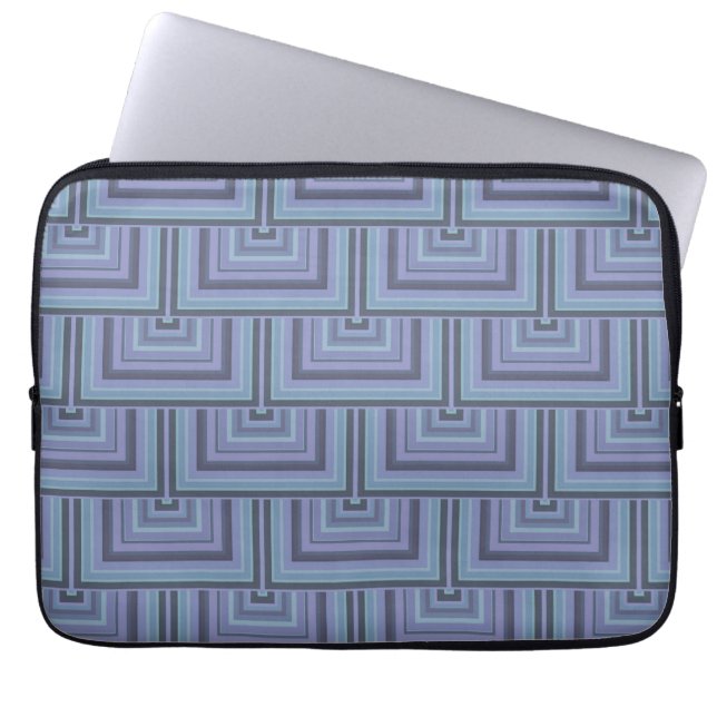 Blue-grey stripes square scales pattern laptop sleeve (Front)