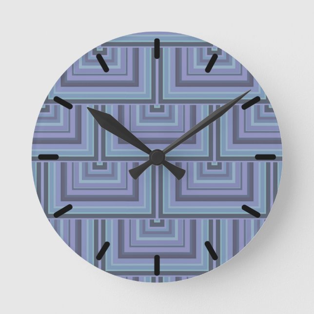 Blue-grey stripes square scales pattern round clock (Front)