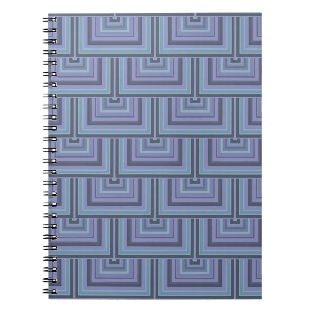 Blue-grey stripes square scales pattern spiral notebook (Front)