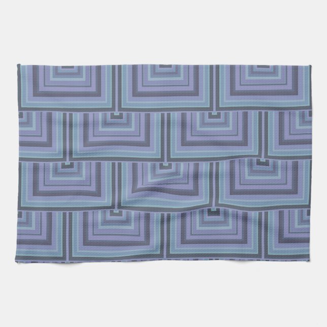 Blue-grey stripes square scales pattern tea towel (Horizontal)