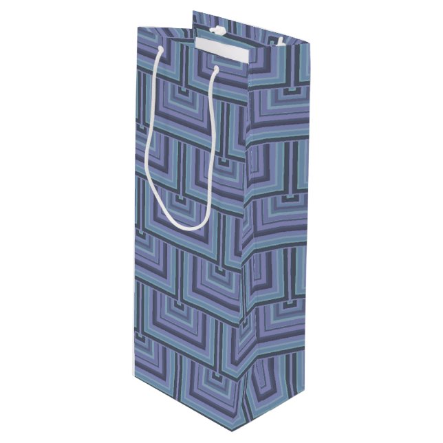 Blue-grey stripes square scales pattern wine gift bag (Front Angled)