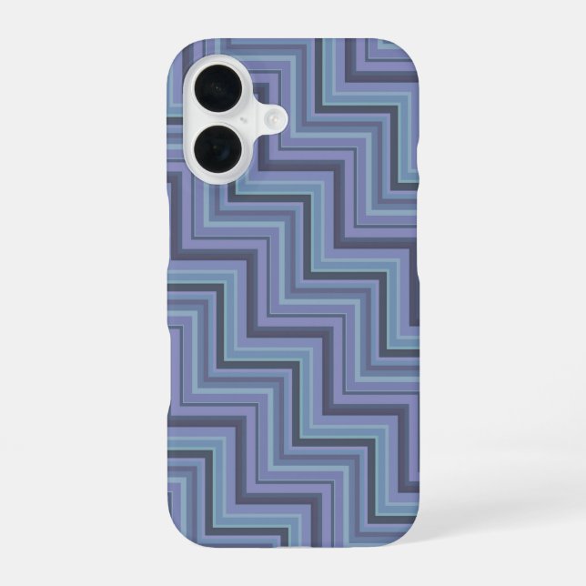 Blue-grey stripes stairs pattern iPhone 16 case (Back)