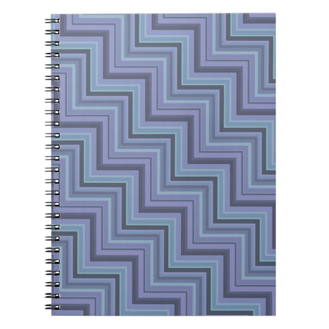 Blue-grey stripes stairs pattern spiral notebook (Front)