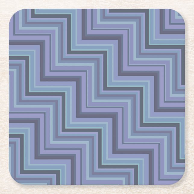 Blue-grey stripes stairs pattern square paper coaster (Front)