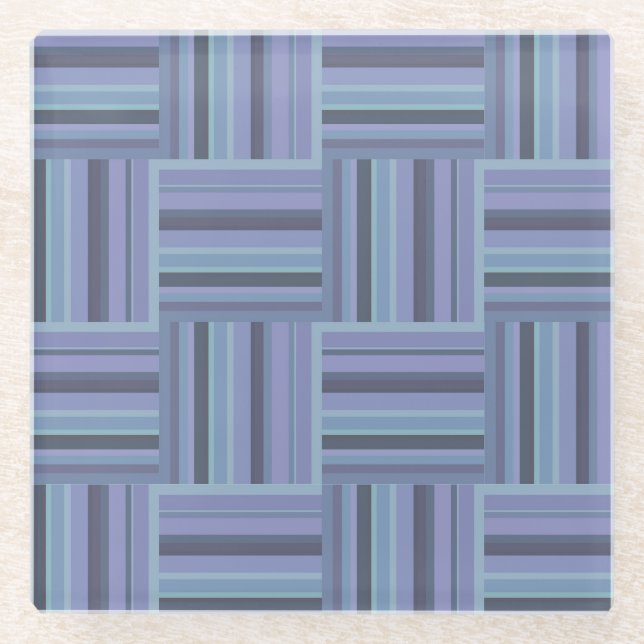 Blue-grey stripes weave pattern glass coaster (Front)
