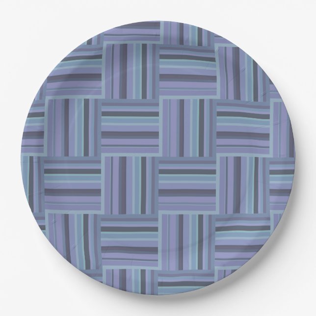 Blue-grey stripes weave pattern paper plate (Front)
