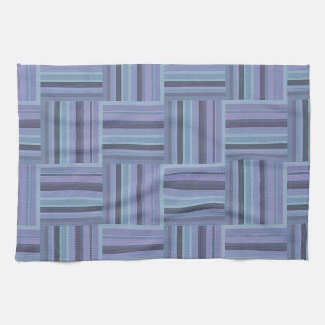 Blue-grey stripes weave pattern tea towel (Horizontal)