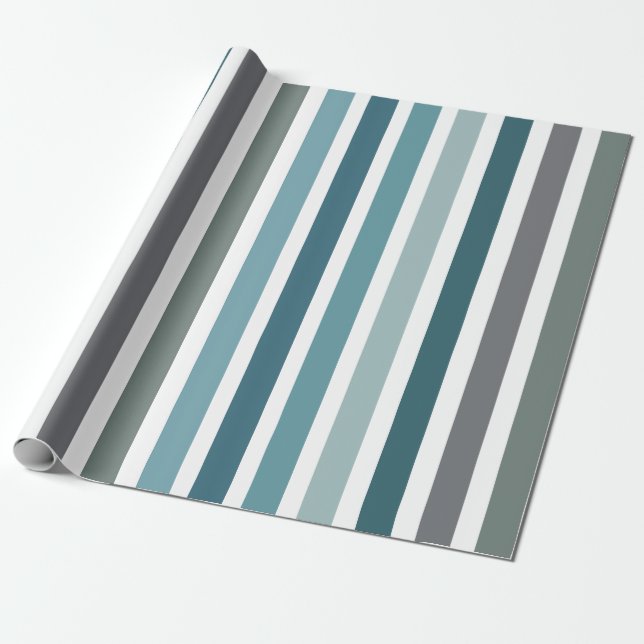 Blue Grey Stripes Wrapping Paper (Unrolled)