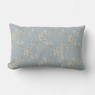 Blue Grey Taupe Rose Sage Trellis Pattern Lumbar Cushion