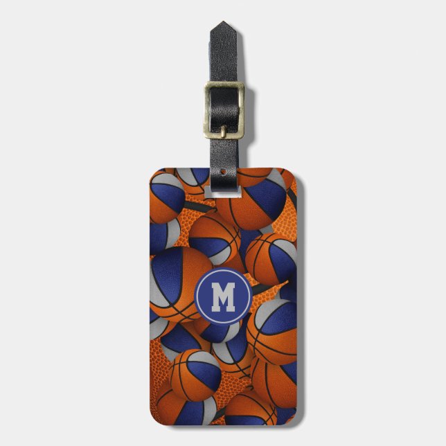 Blue grey team colours basketball bag tag (Front Vertical)