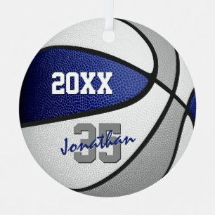blue grey team colours boys girls name basketball metal tree decoration