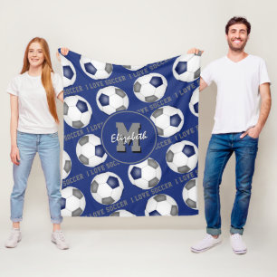 blue grey team colours I love soccer text pattern Fleece Blanket
