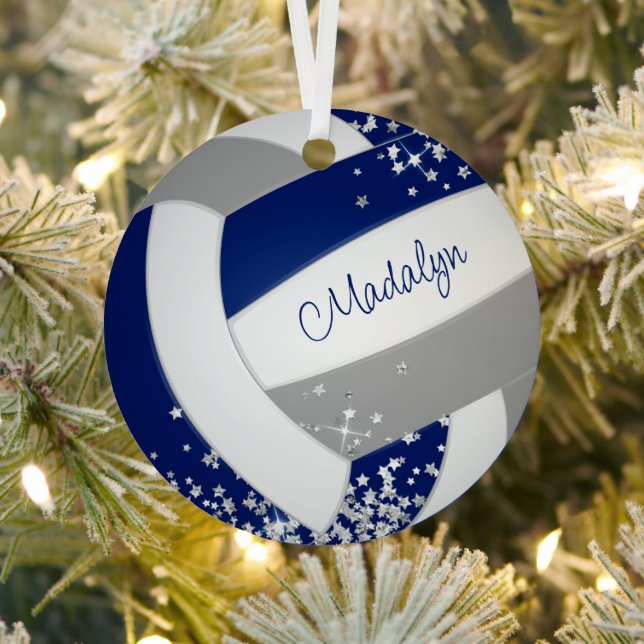 blue grey team colours volleyball w silver stars metal tree decoration (Insitu)