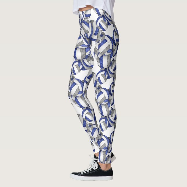 blue grey team colours volleyballs pattern leggings (Left)