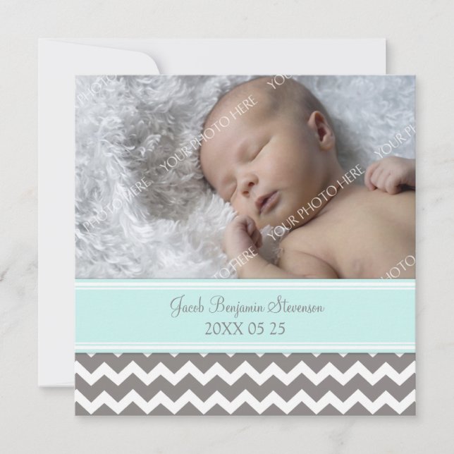 Blue Grey Template New Baby Birth Announcement (Front)