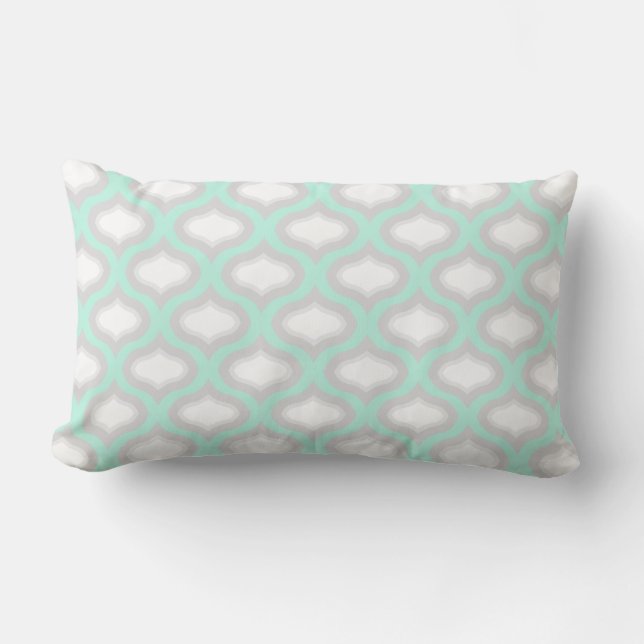 Blue & Grey Tile Waves Lumbar Pillow (Front)