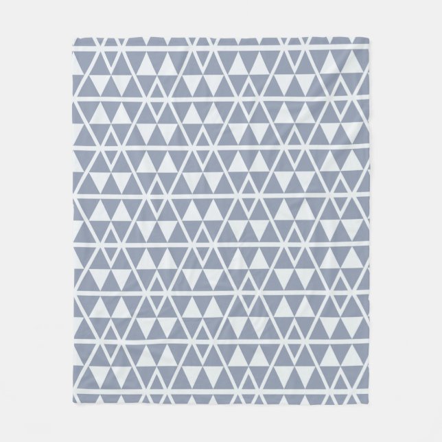 Blue Grey Triangle Art-Nouveau Geometric Pattern Fleece Blanket (Front)