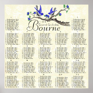 Blue & Grey Vintage Birds Reception Seating Chart
