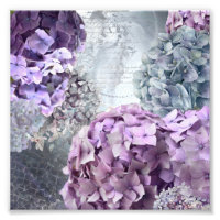 Blue Grey Vintage floral Hydrangea Flower pattern