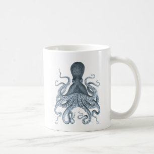 Blue Grey Vintage Octopus Illustration Coffee Mug