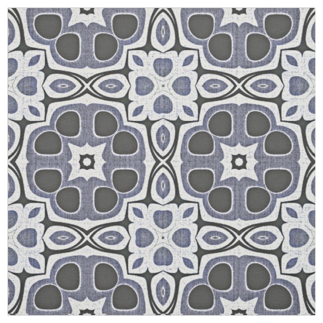 Blue Grey Violet Floral Bali Batik Pattern Fabric (Swatch)