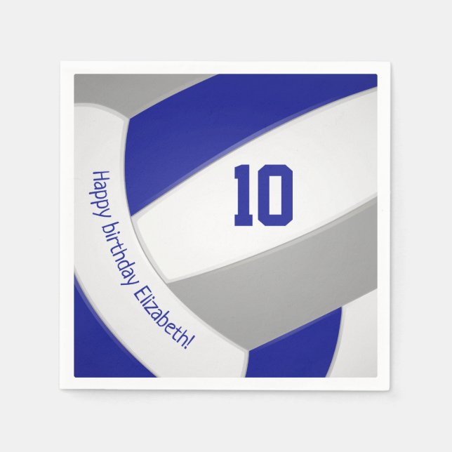 blue grey volleyball player birthday party napkin (Front)