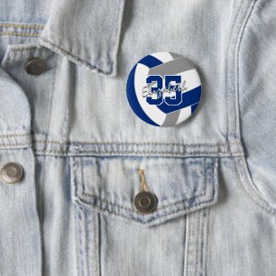 blue grey volleyball team colours 6 cm round badge