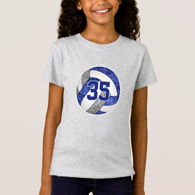 blue grey volleyball team colours girls jrsy numbe T-Shirt (Front)