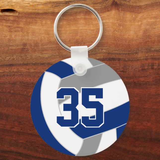 Blue grey volleyball team colours personalised key ring (Front)