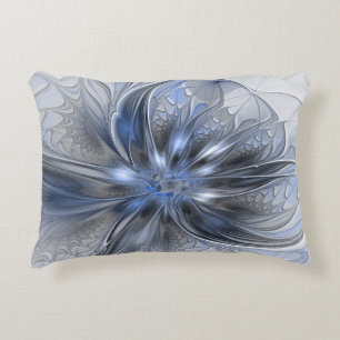 Blue Grey Watercolor Abstract Floral Fractal Art Decorative Cushion