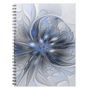 Blue Grey Watercolor Abstract Floral Fractal Art Notebook