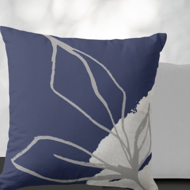 Blue & Grey Watercolor Botanical Leaves Cushion (Creator Uploaded)