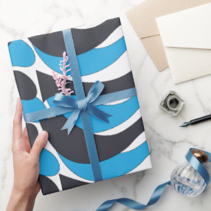 Blue Grey Wave Stripes Wrapping Paper