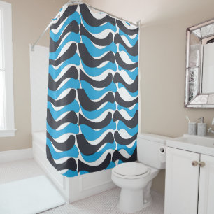 Blue Grey Wavy Stripes Shower Curtain