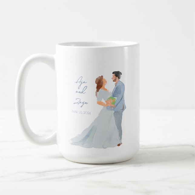 Blue Grey Wedding Couple Personalised Mug w-Date (Left)