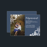 Blue Grey Wedding Postponement Card<br><div class="desc">Date changes happen. Send your guests a beautiful blue grey wedding postponement card with white floral framing to let them know a formal invitation will follow. The white floral pattern over a blue-grey postponement change the date card will show your photo beautifully, and can be easily personalised for a wedding,...</div>